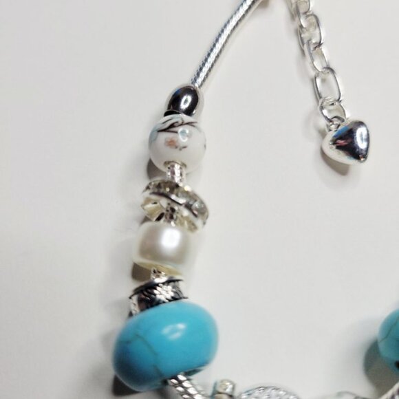NWT Pandora Style Charm Bracelet Glitter Mermaids Tail Ceramic Beads Premium M/L - Picture 6 of 8